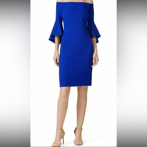 ANTONIO MELANI Dresses & Skirts - 🎉Antonio Melani Size 6 Royal Blue Dress off the shoulder with Belled Sleeves